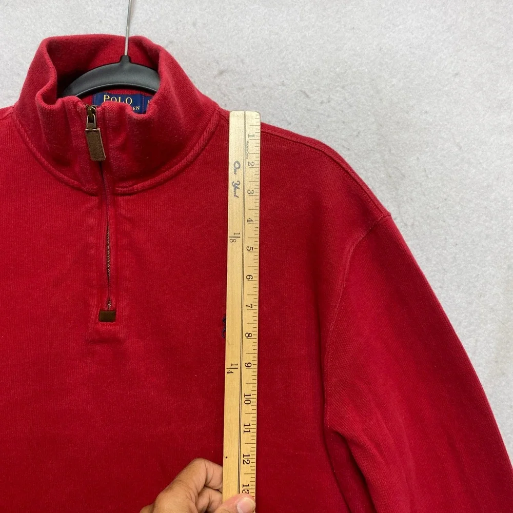 Polo Ralph Lauren Sweater Mens L Red Quarter Zip Embroidered Pony Pullover
